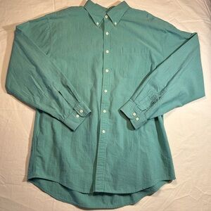 LL Bean Men’s Large 100% Cotton Green Button Up Long Sleeve Textured Shirt